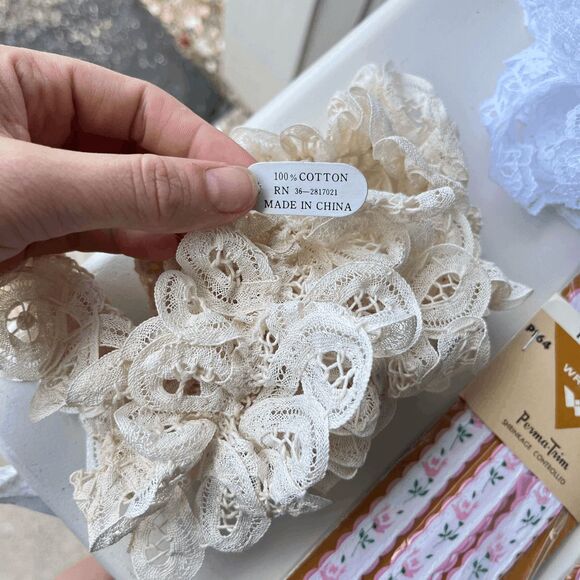 Lot Vintage Lace Trim & Eyelet Ruffle 1970s-1990s Sewing Craft Supply Fabric - Picture 7 of 12